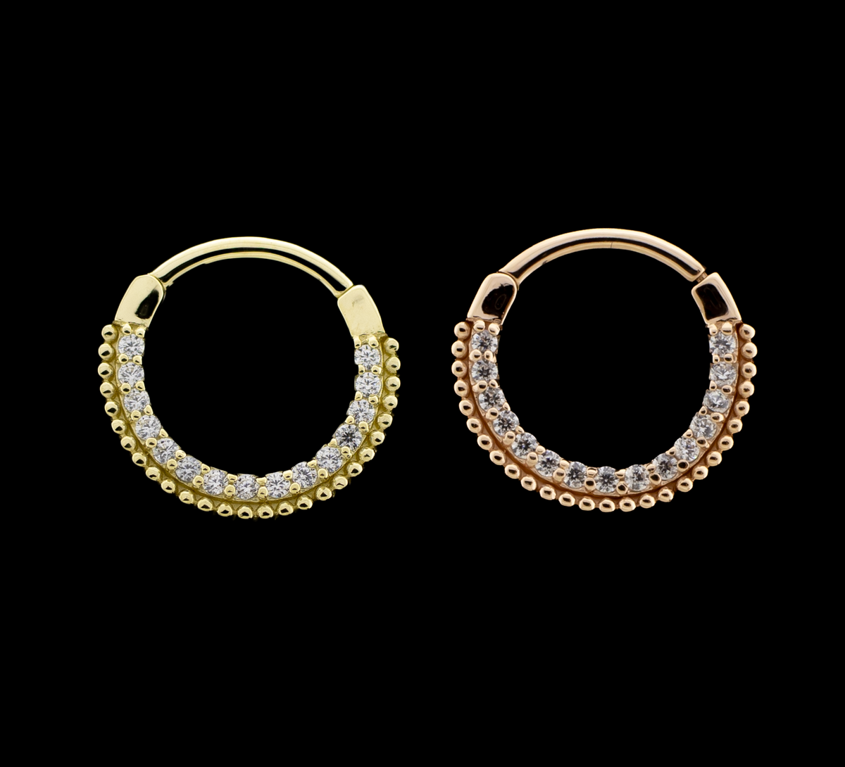 Alora - 14Kt Gold Hinged Ring - Beaded Cz's | Body Jewelry | Wiccan Center