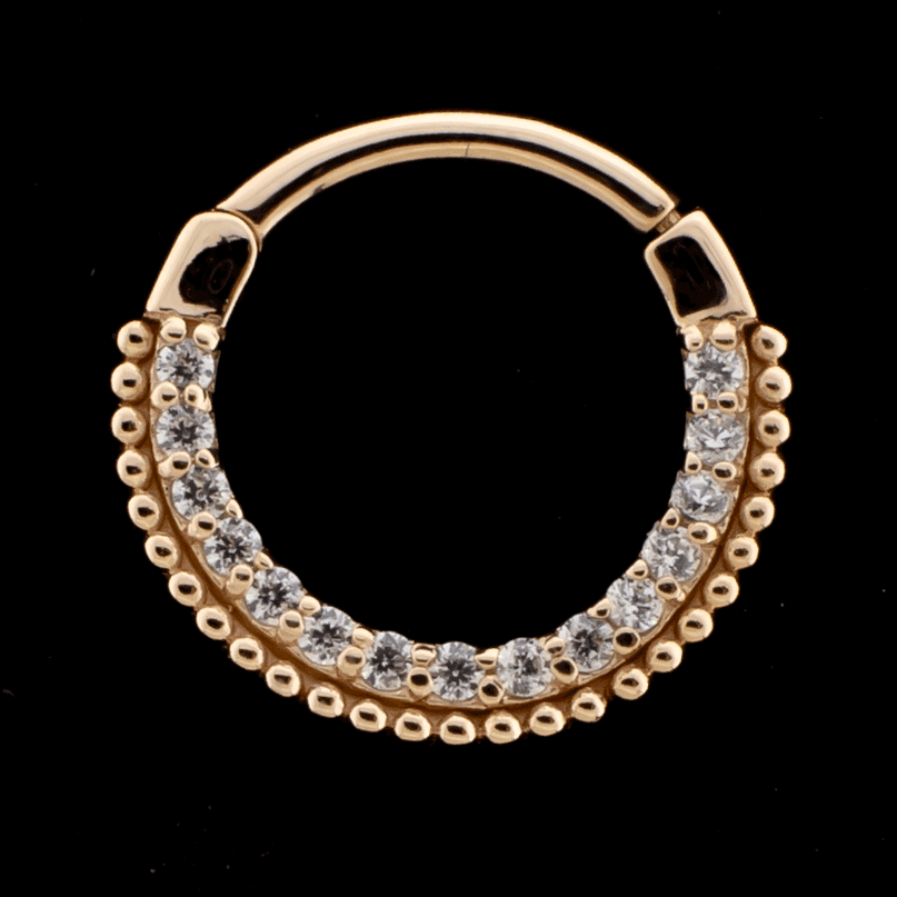 Alora - 14Kt Gold Hinged Ring - Beaded Cz's | Body Jewelry | Wiccan Center