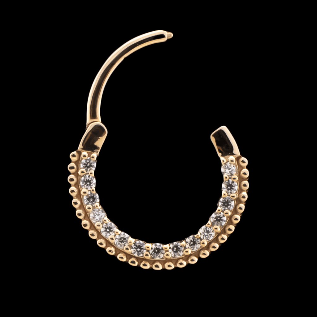 Alora - 14Kt Gold Hinged Ring - Beaded Cz's | Body Jewelry | Wiccan Center