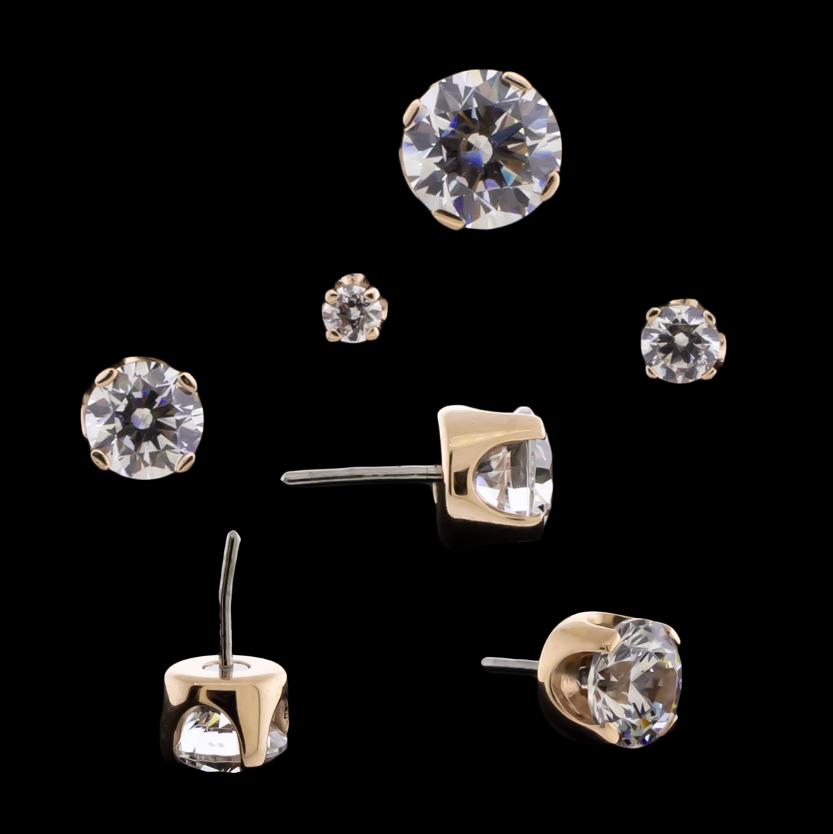 Zarela – 14kt Gold Flat Back Prong-Set Zirconia | Threadless End | Wiccan Center