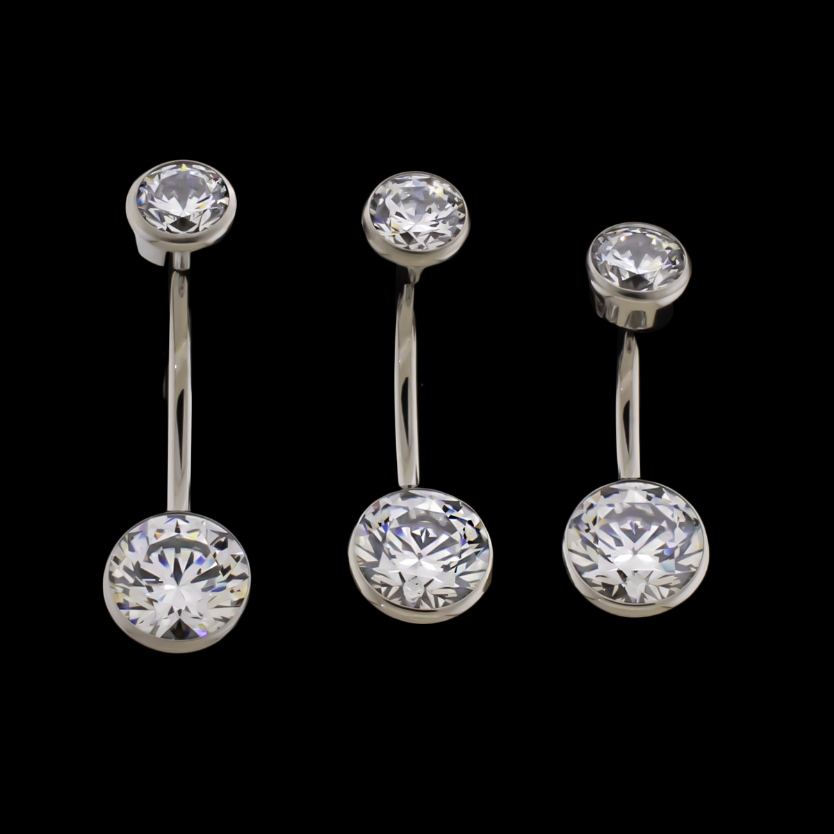 14G Titanium Internally Threaded Flat Set Double Gem Navel Rings W/ Premium Zirconia | Body Jewelry | Wiccan Center