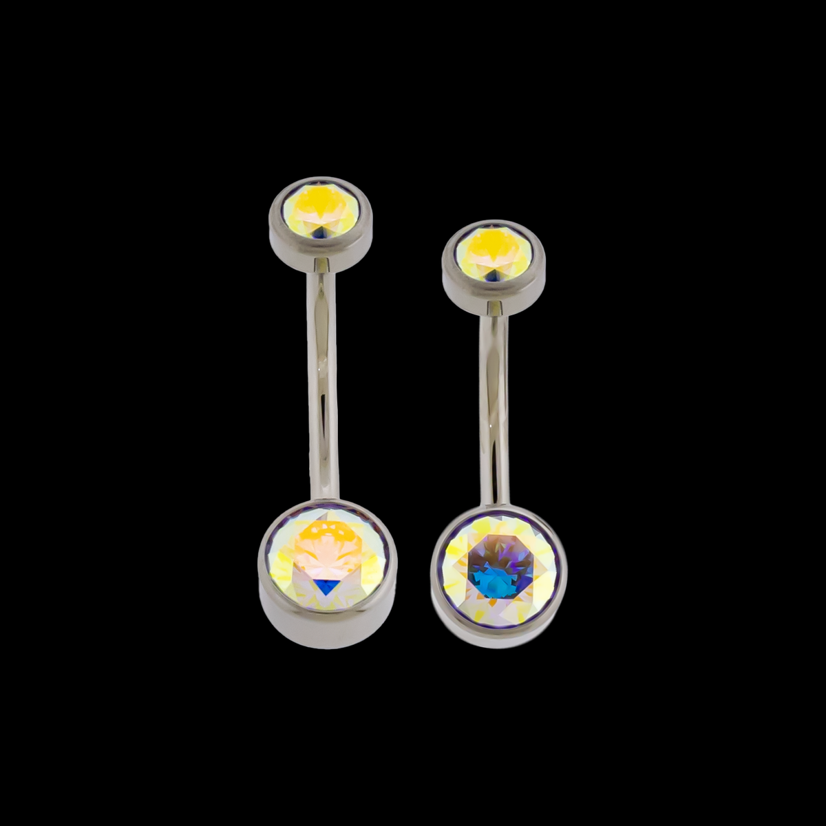 14G Titanium Internally Threaded Flat Set Double Gem Navel Rings W/ Premium Zirconia | Body Jewelry | Wiccan Center