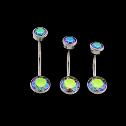 14G Titanium Internally Threaded Flat Set Double Gem Navel Rings W/ Premium Zirconia | Body Jewelry | Wiccan Center