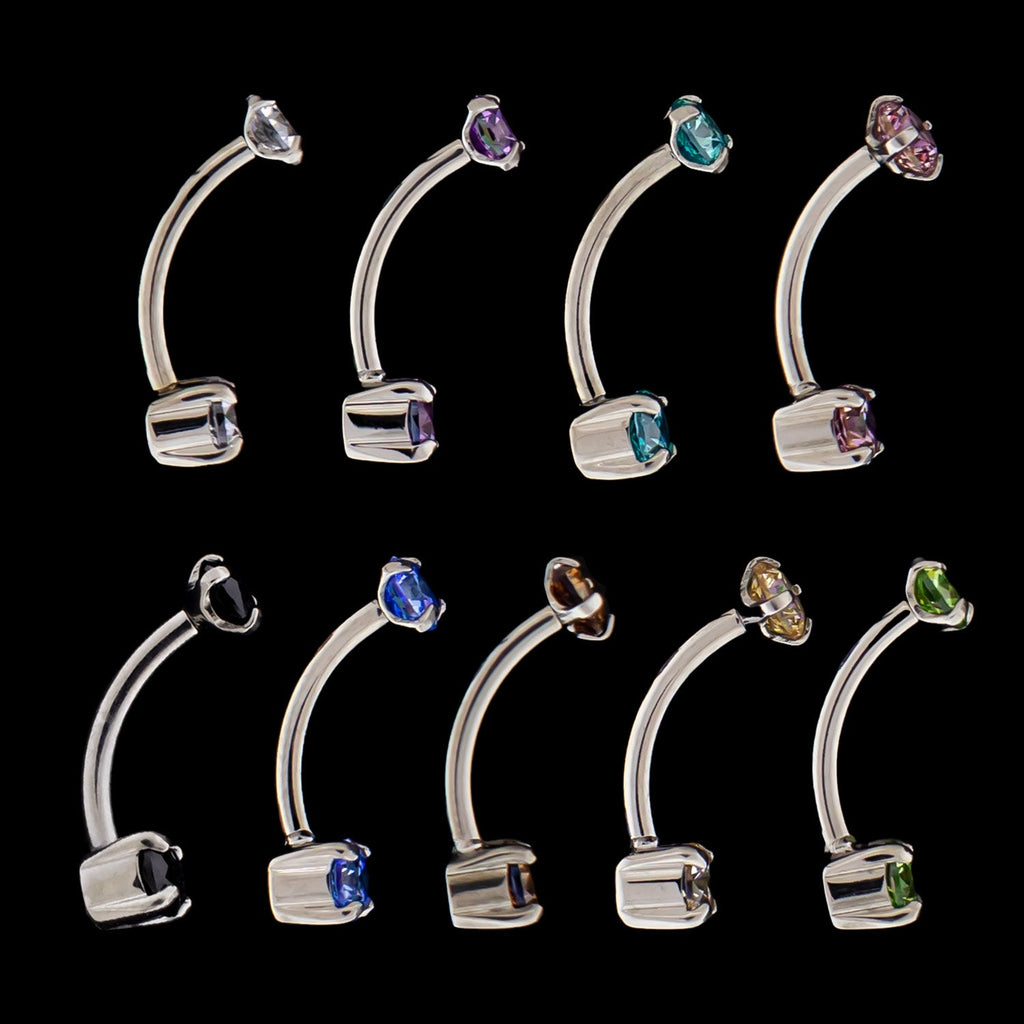 16G Prong Set Premium Zirconia Curve | Internally Threaded Curved Barbells | Wiccan Center