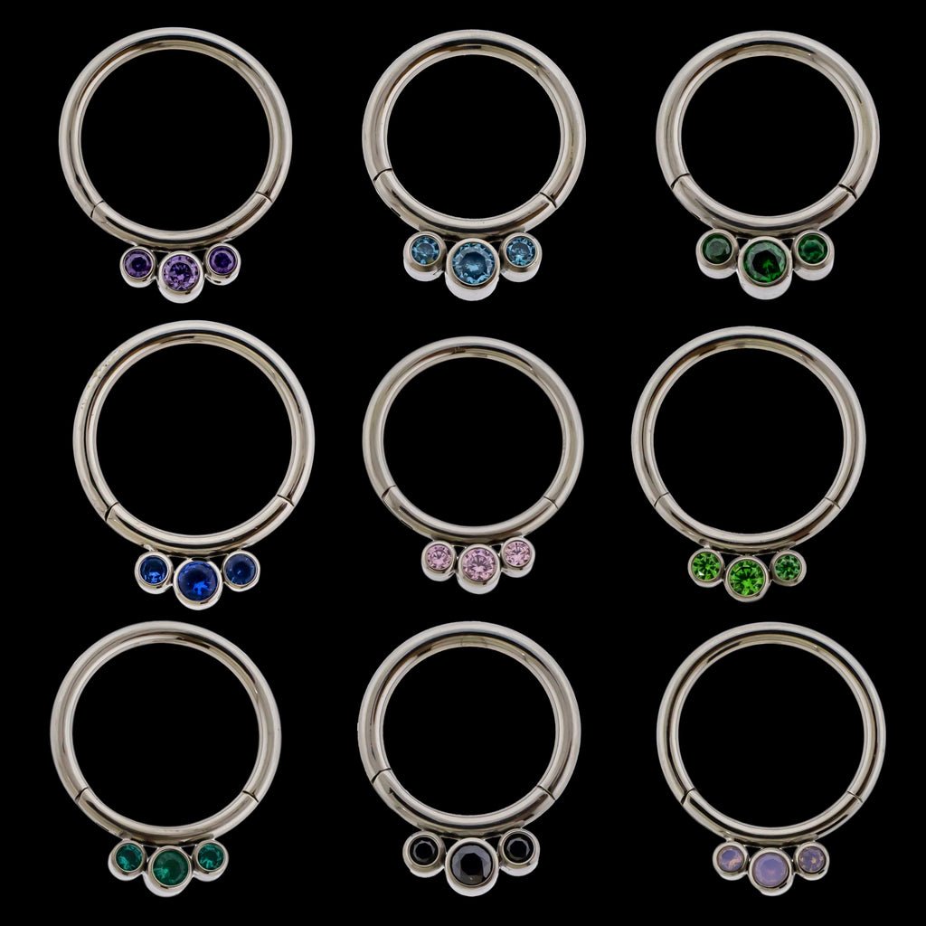 Lucienne - 16G Three Gem Titanium Hinged Ring | Body Jewelry | Wiccan Center