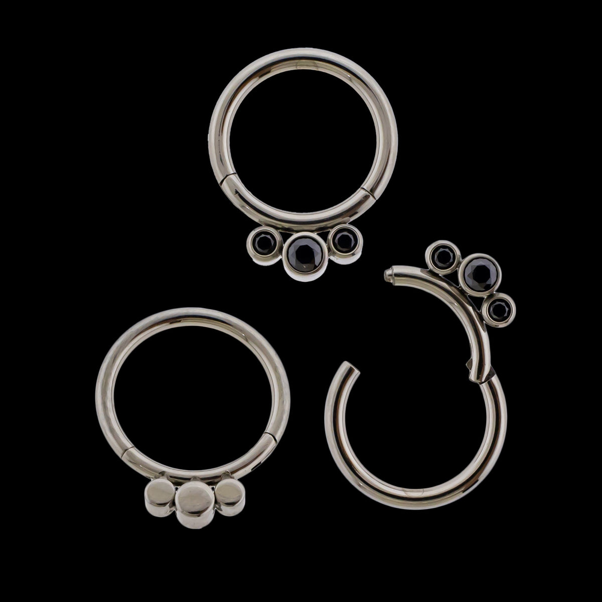 Lucienne - 16G Three Gem Titanium Hinged Ring | Body Jewelry | Wiccan Center