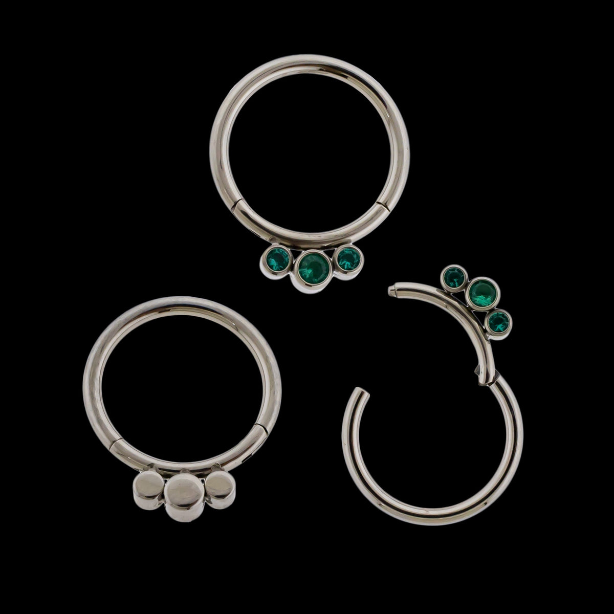 Lucienne - 16G Three Gem Titanium Hinged Ring | Body Jewelry | Wiccan Center
