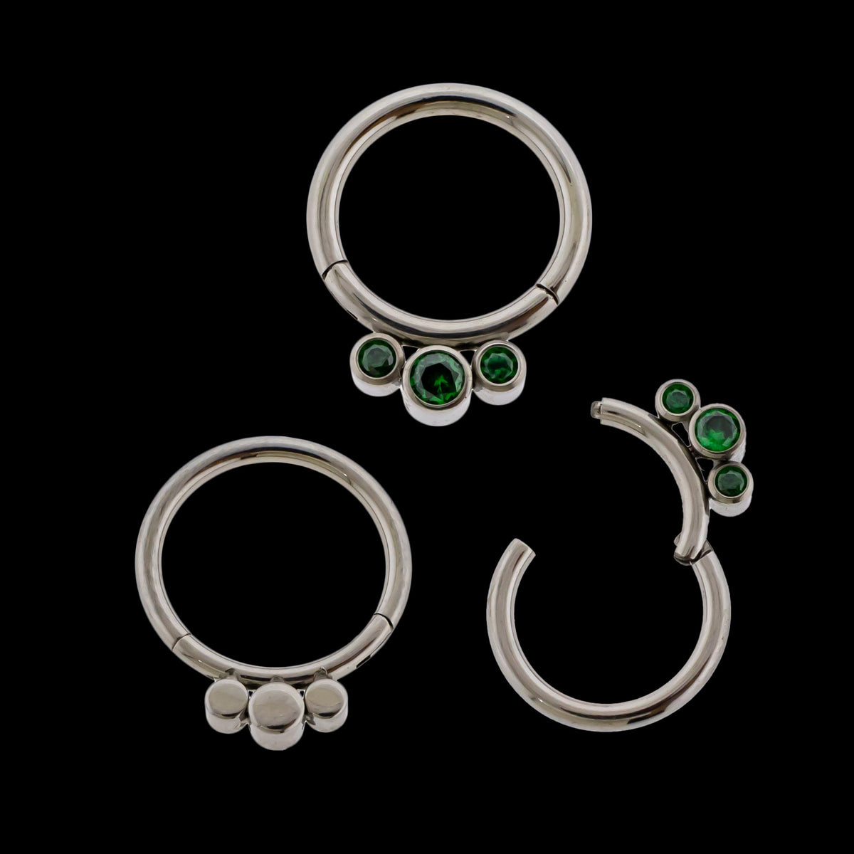 Lucienne - 16G Three Gem Titanium Hinged Ring | Body Jewelry | Wiccan Center