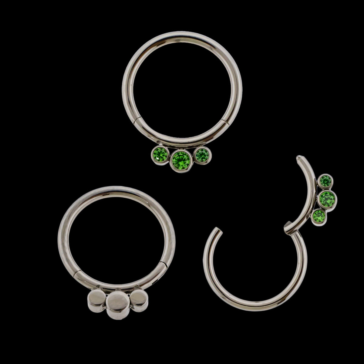 Lucienne - 16G Three Gem Titanium Hinged Ring | Body Jewelry | Wiccan Center
