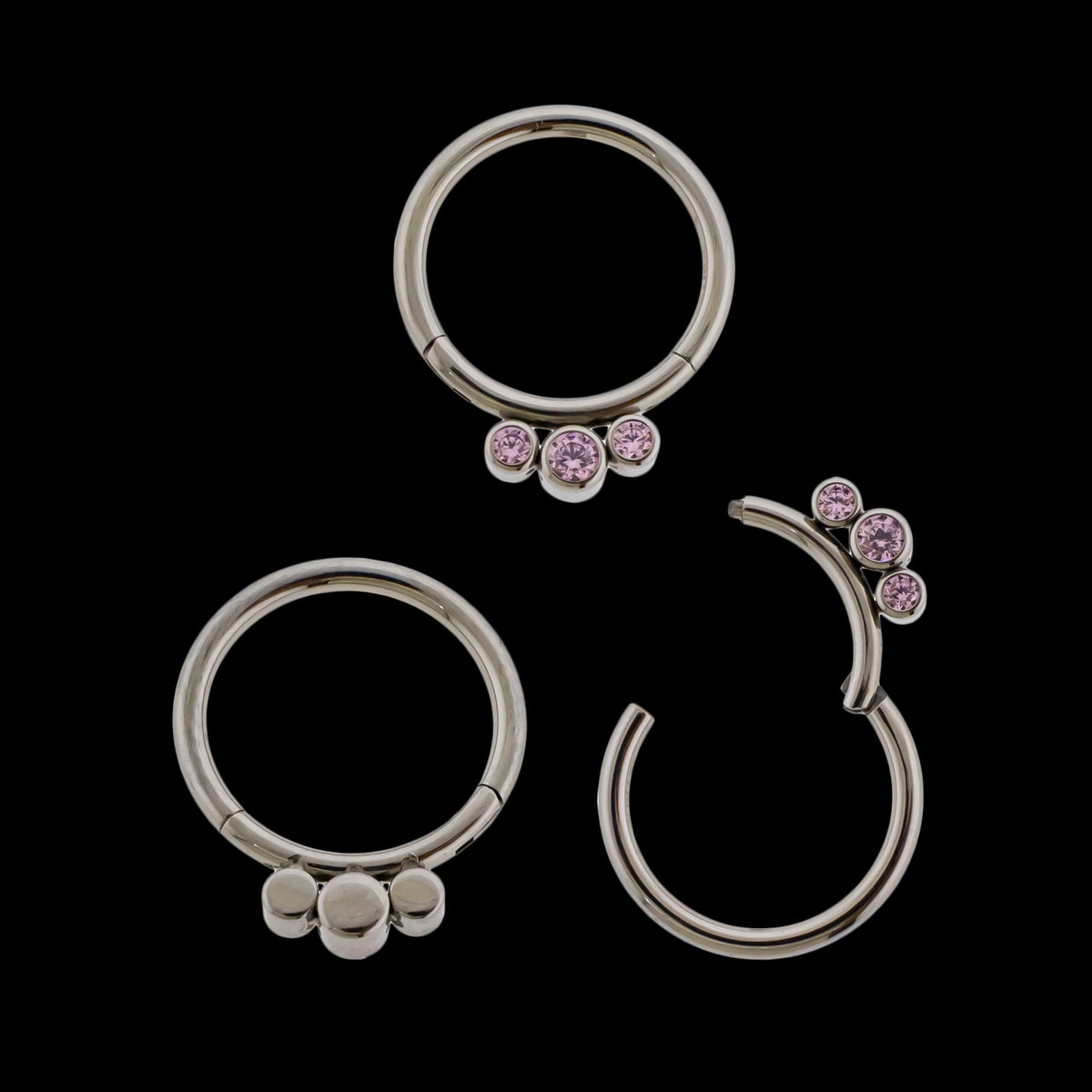 Lucienne - 16G Three Gem Titanium Hinged Ring | Body Jewelry | Wiccan Center