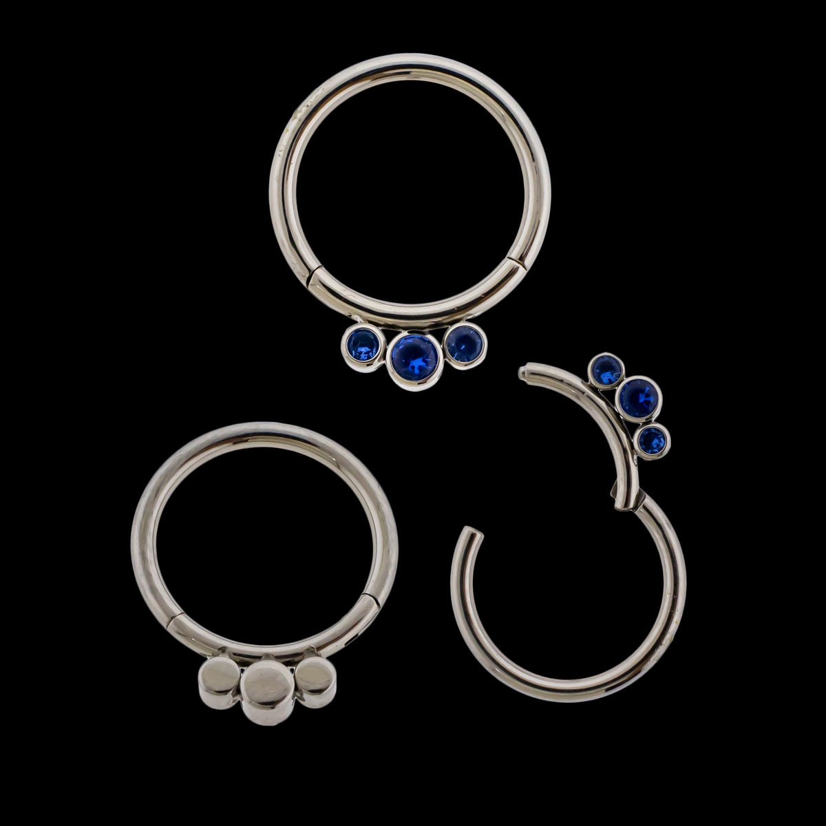 Lucienne - 16G Three Gem Titanium Hinged Ring | Body Jewelry | Wiccan Center
