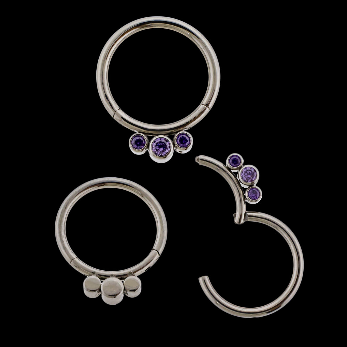 Lucienne - 16G Three Gem Titanium Hinged Ring | Body Jewelry | Wiccan Center