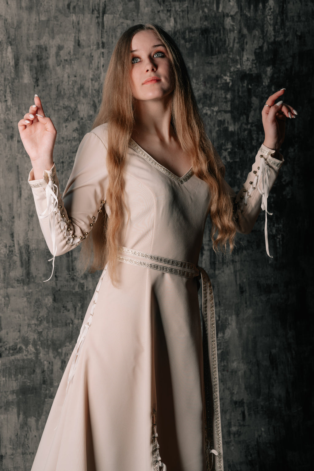 Elegant Lace-Up Beige Dres | dress | Wiccan Center