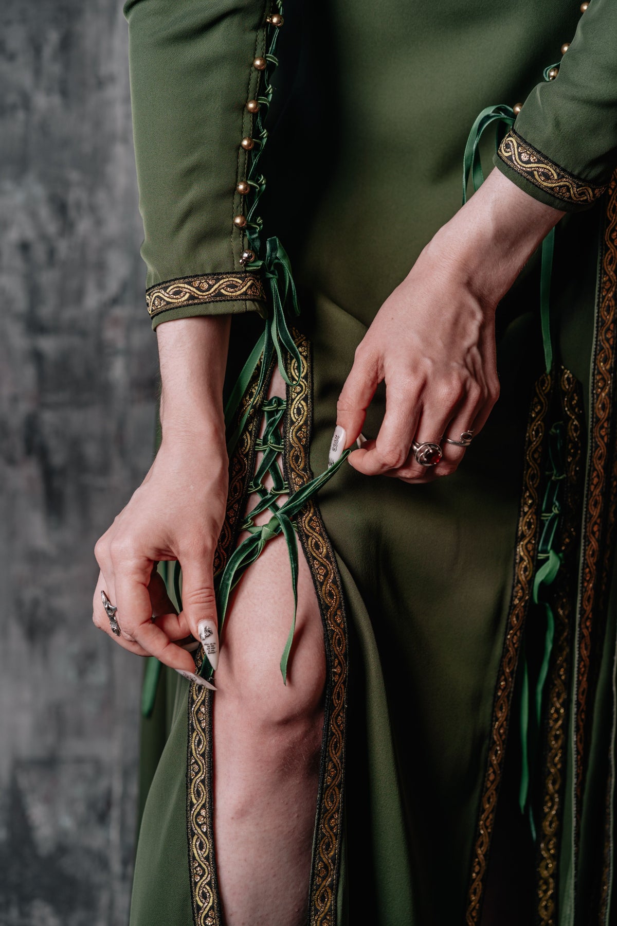 Elegant Lace-Up Beige Dres | dress | Wiccan Center