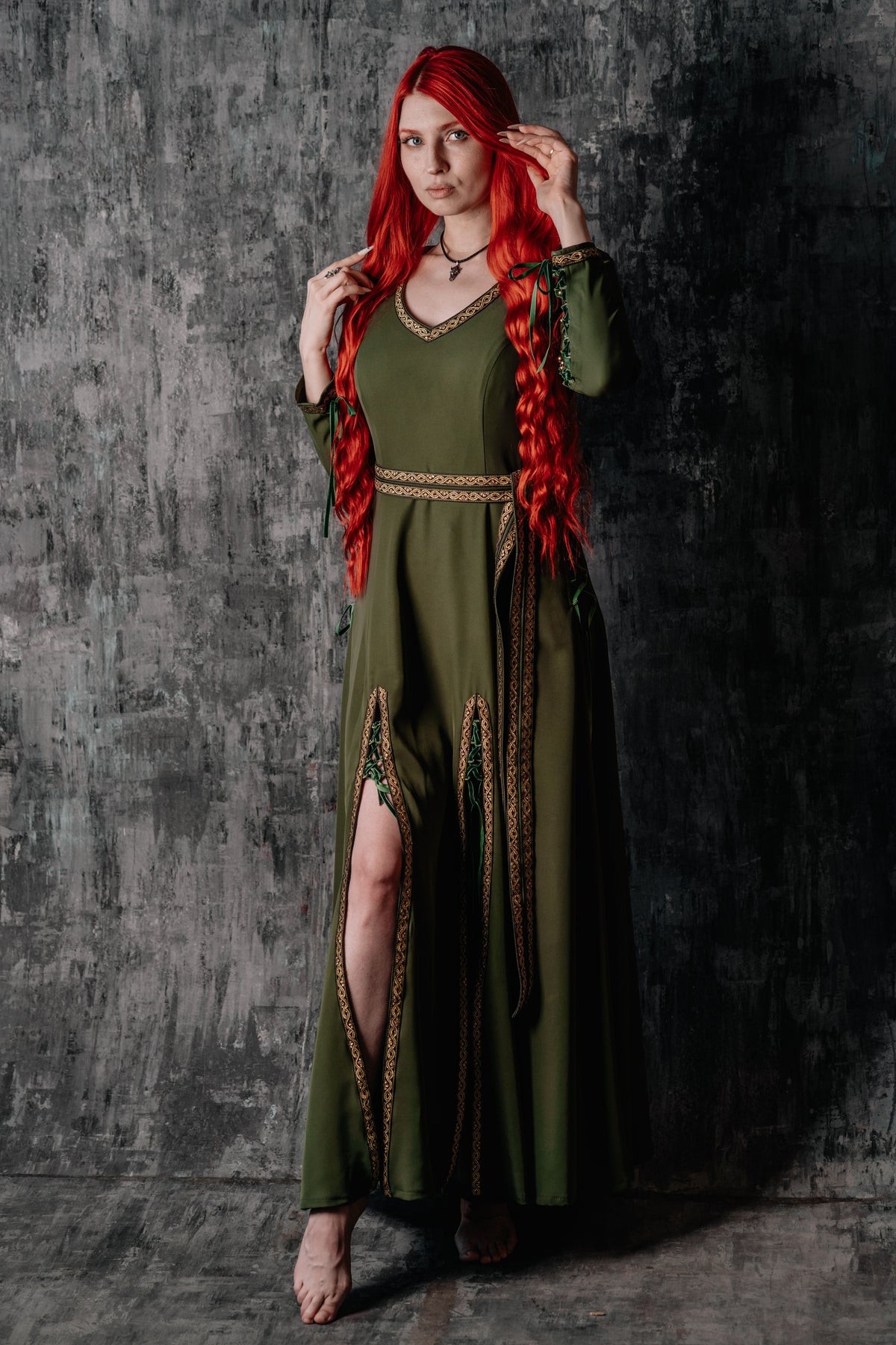 Elegant Lace-Up Green Dress | dress | Wiccan Center