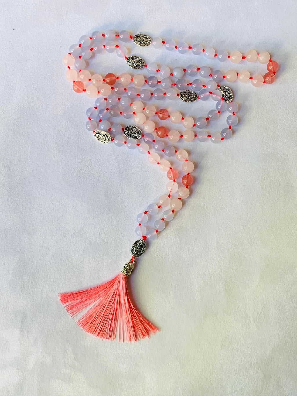 Kamala Mala - Delight - Blue Chalcedony, Rose Quartz, Strawberry Quartz | | Wiccan Center