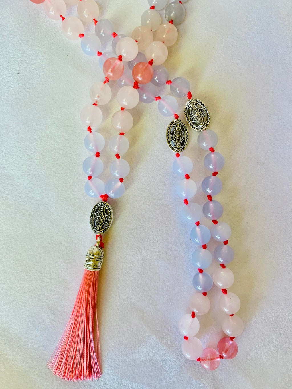 Kamala Mala - Delight - Blue Chalcedony, Rose Quartz, Strawberry Quartz | | Wiccan Center