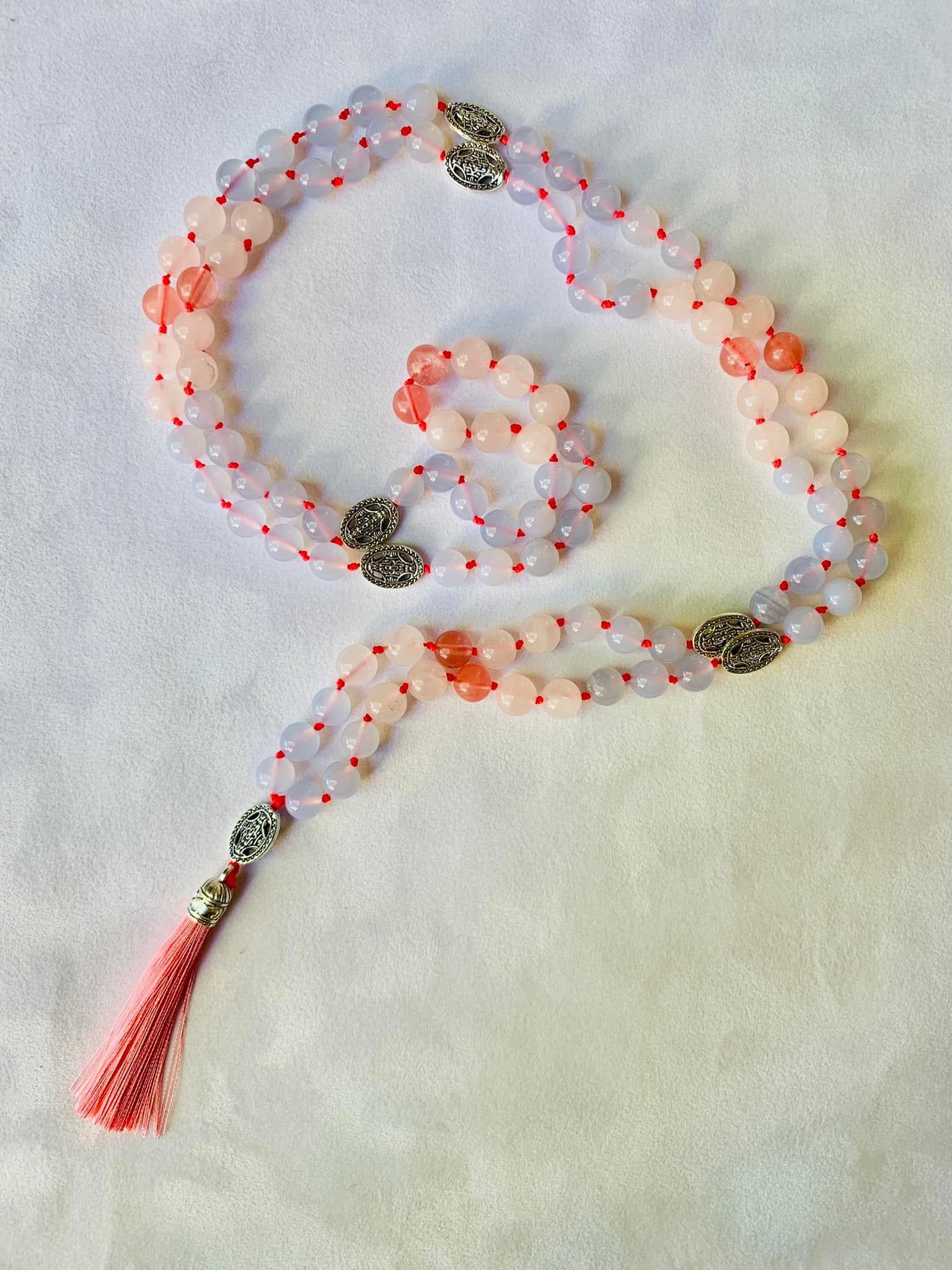 Kamala Mala - Delight - Blue Chalcedony, Rose Quartz, Strawberry Quartz | | Wiccan Center