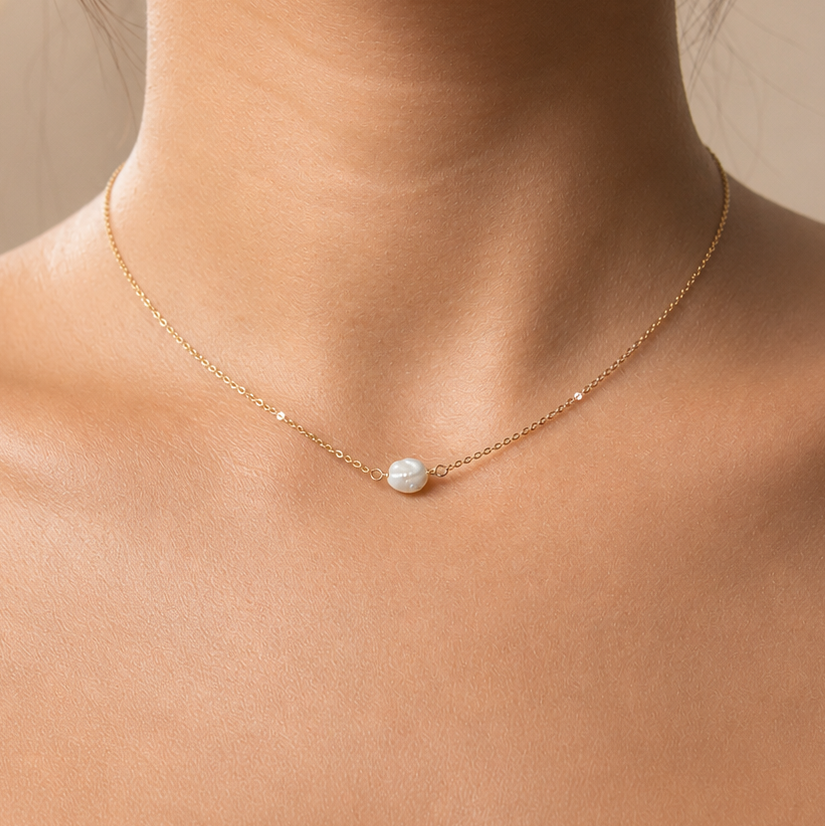 Keshi Pearl Choker Necklace with Swarovski Clasp