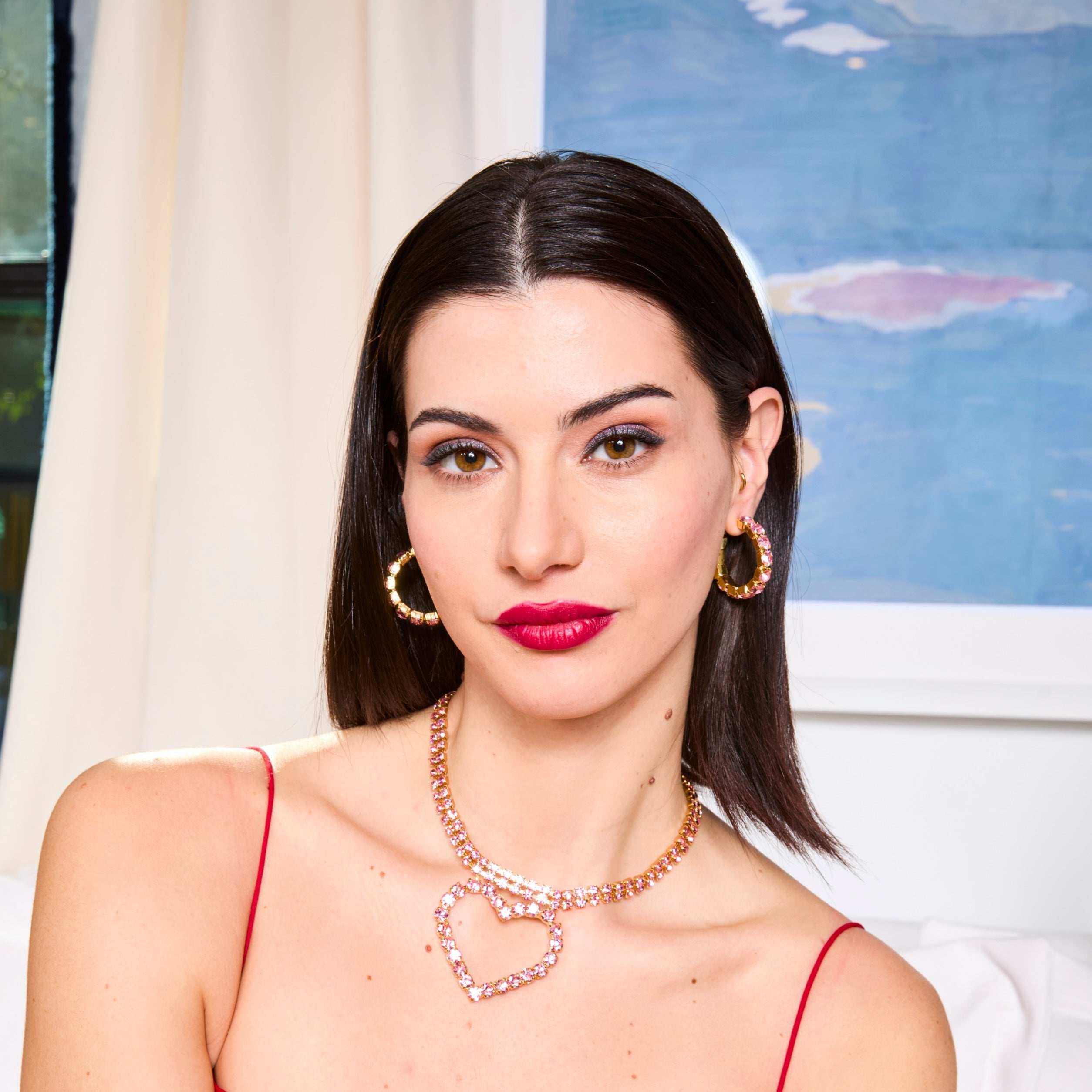 Daphne Pink Crystal Hoops