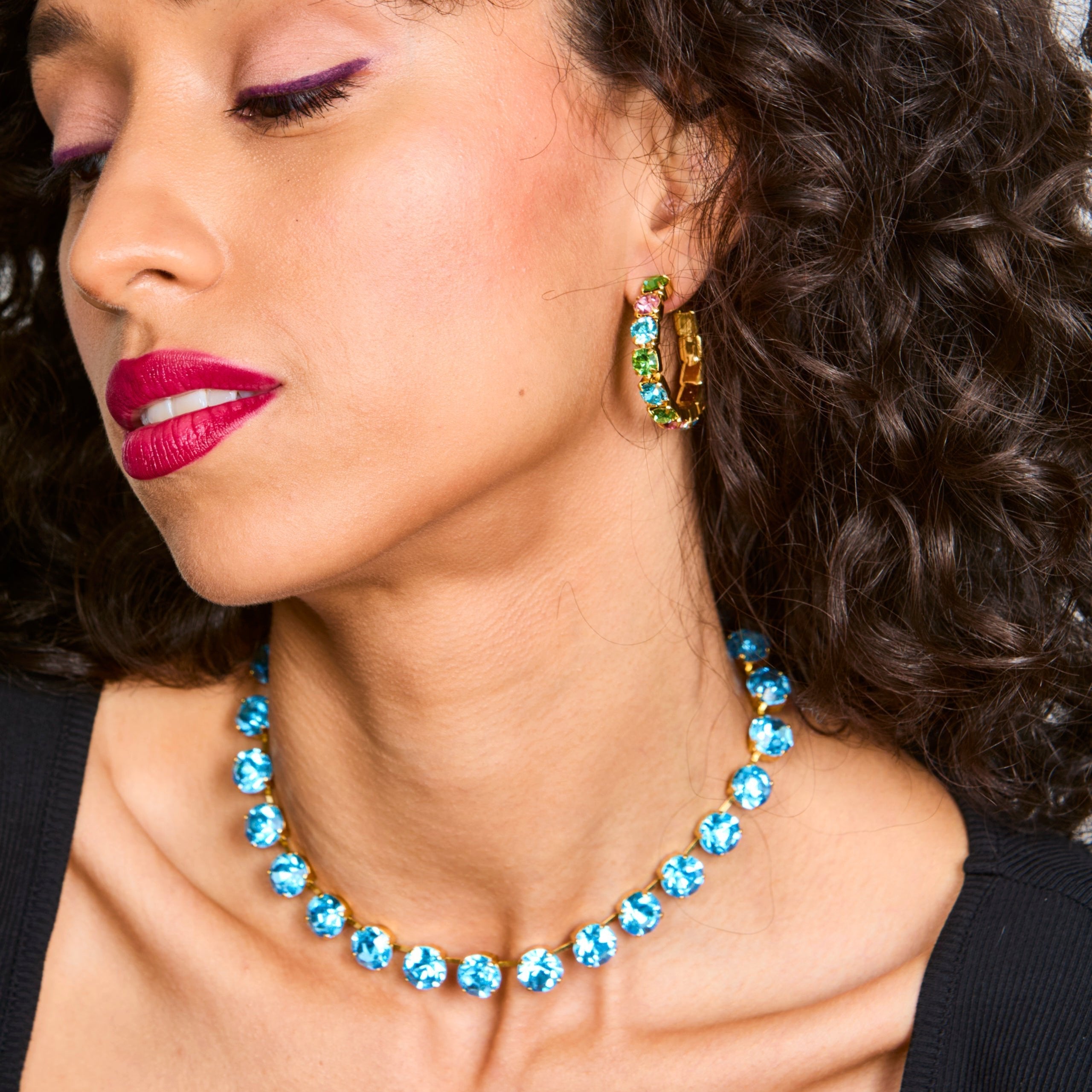 Daphne  Aqua Crystal Riviera Necklace