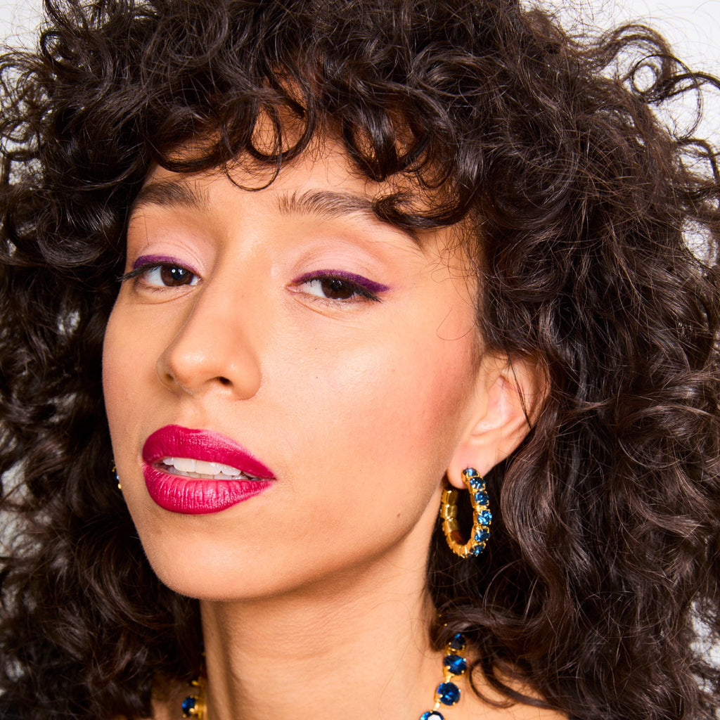 Daphne Dark Blue Crystal Hoops