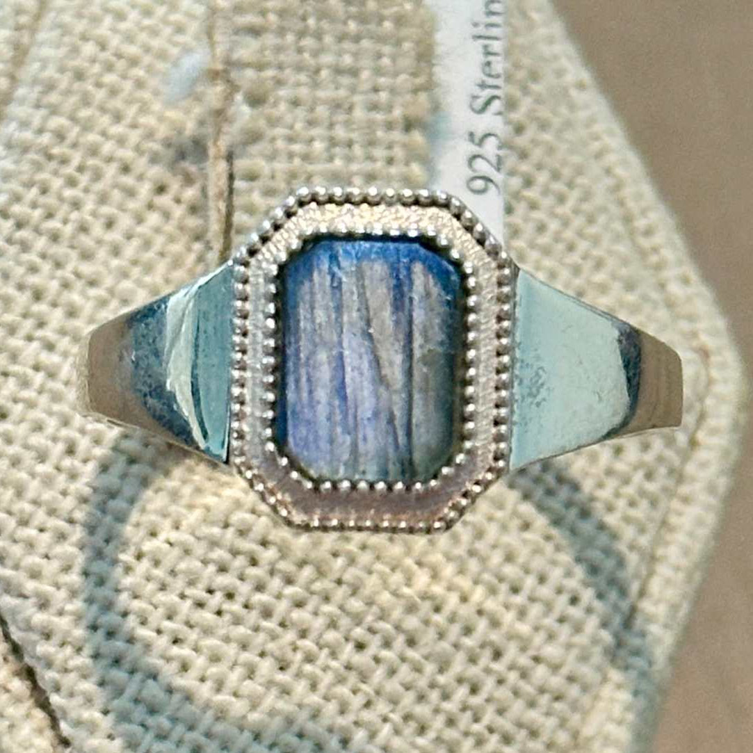 Labradorite Octagon Beaded-Frame Ring – Sterling Silver – Size 13 | Rings | Wiccan Center