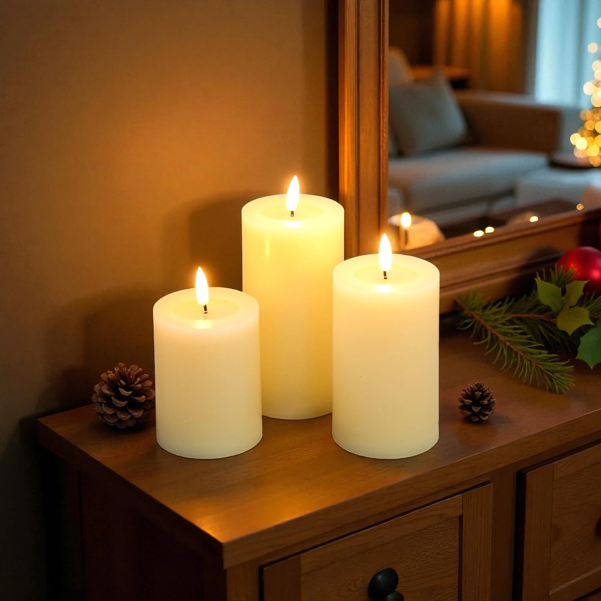Set of 3 Flickering Flameless Candles Battery Operated | LED Candles | Wiccan Center