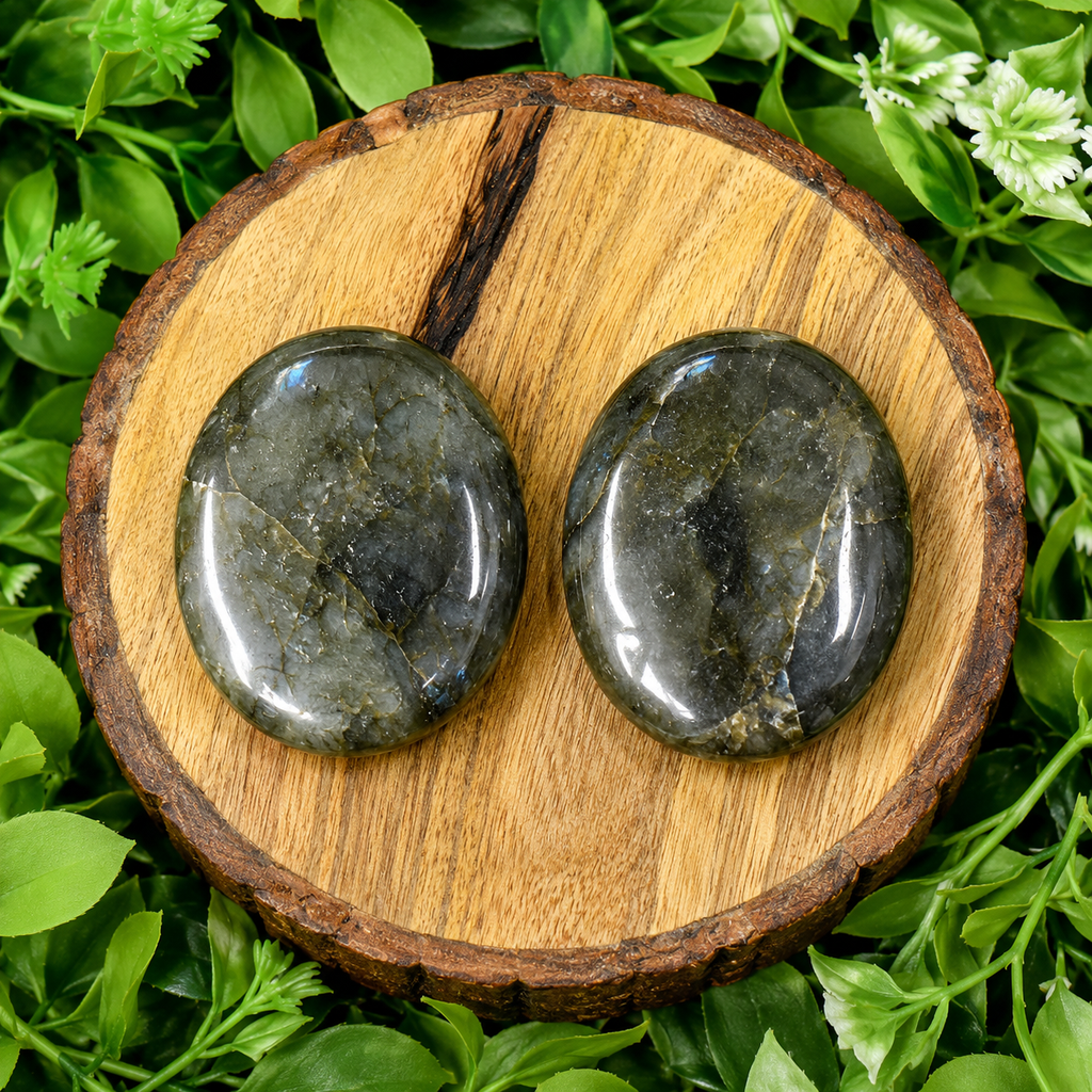 Labradorite Flat Stone, Polished Oval Flat Palm Stones