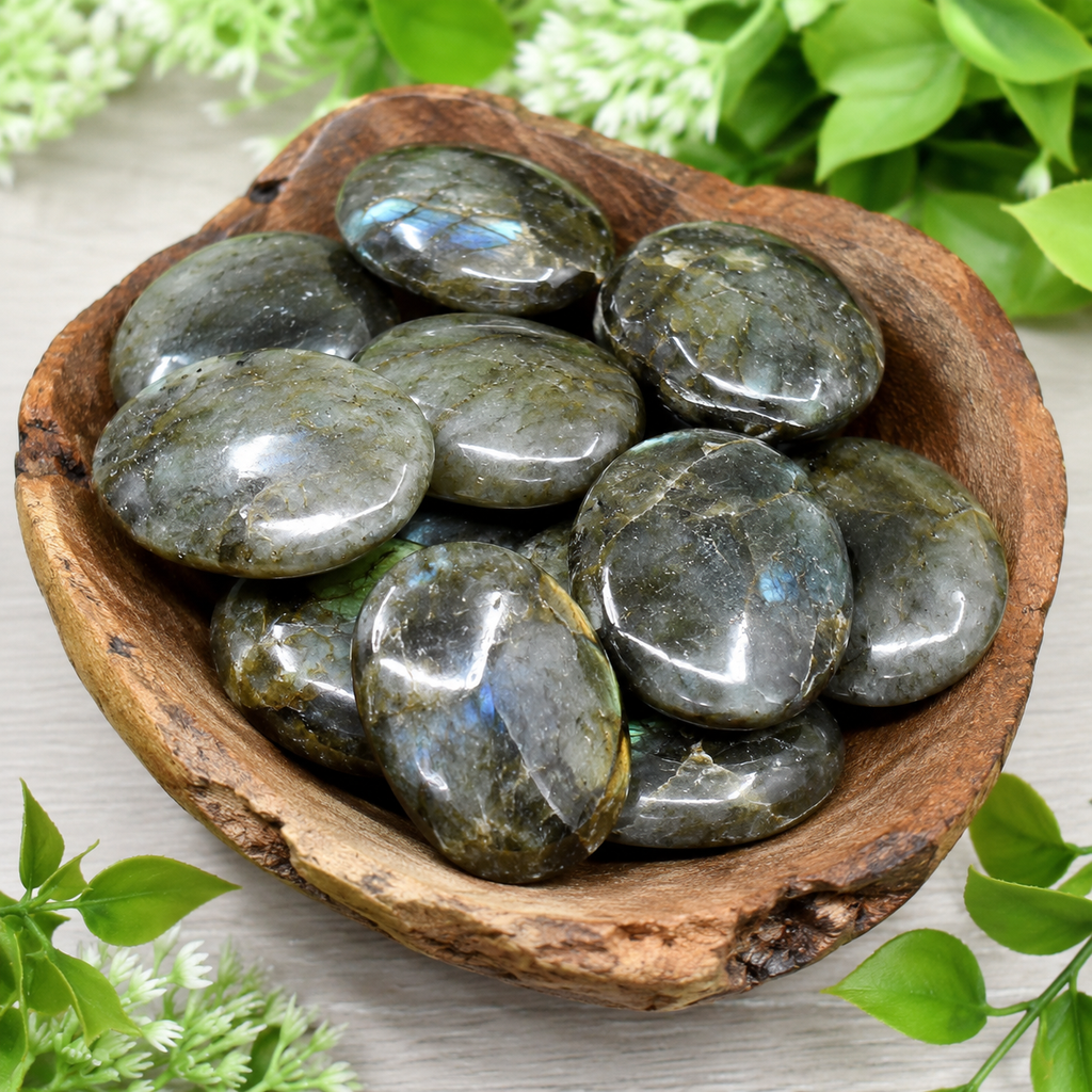 Labradorite Flat Stone, Polished Oval Flat Palm Stones