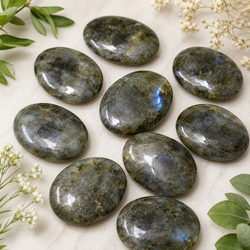 Labradorite Flat Stone, Polished Oval Flat Palm Stones | | Wiccan Center