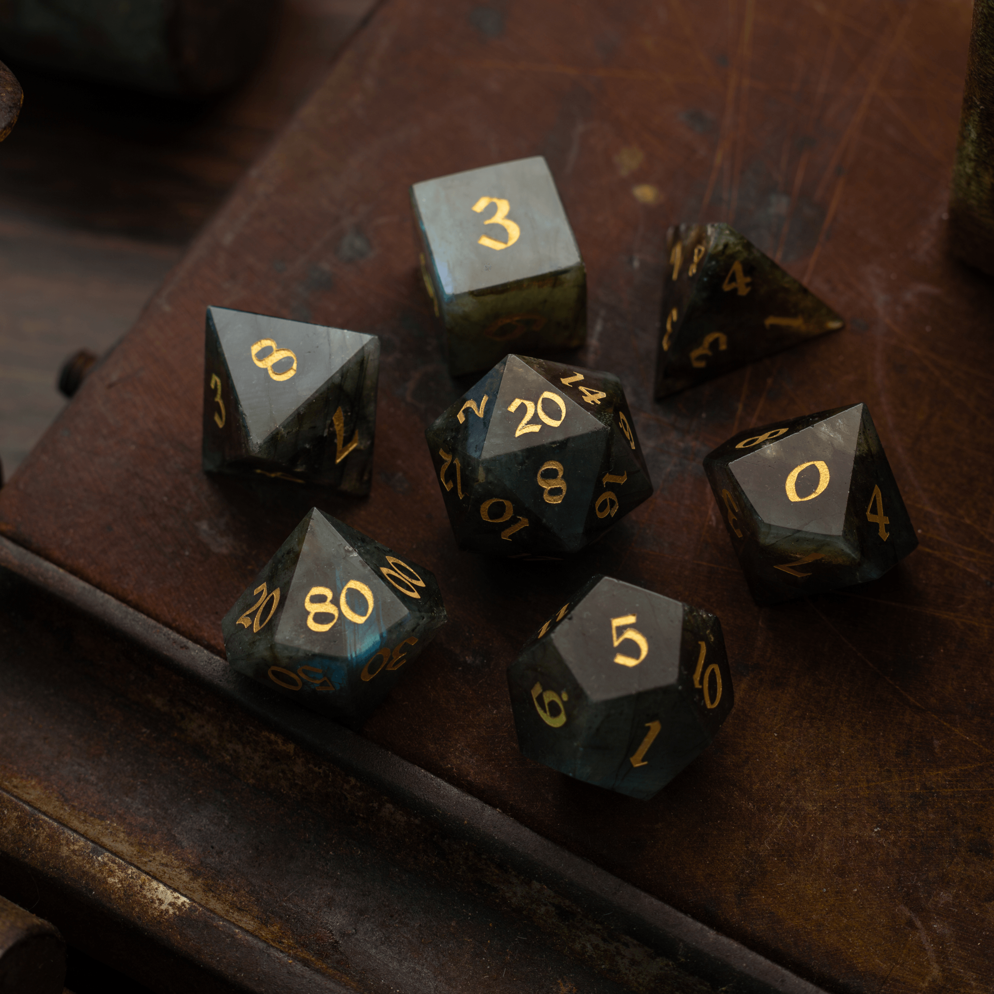 Labradorite Gemstone DND Dice Set | Gemstone Dice | Wiccan Center