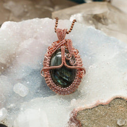 Labradorite Oval Wire Wrap Crystal Pendant Jewelry | Wire Wraps | Wiccan Center