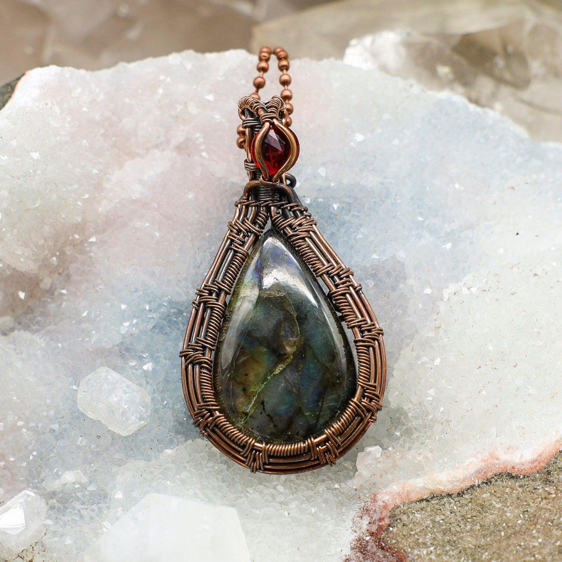 Labradorite Teardrop Wire Wrap Pendant