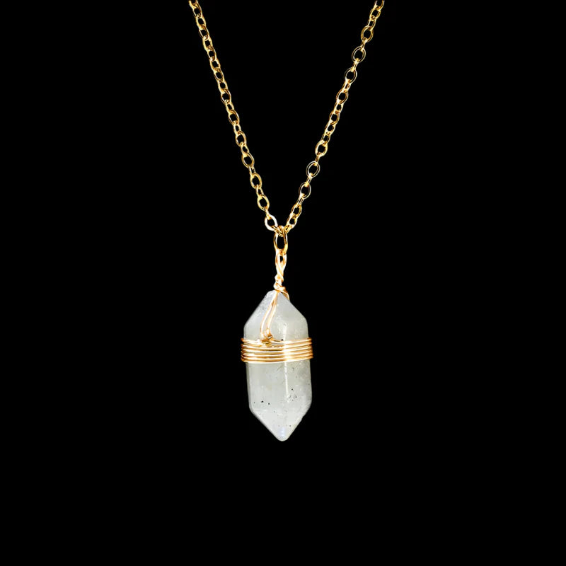 Crystal Hexagon Wire Wrap Gold Necklaces | necklace | Wiccan Center