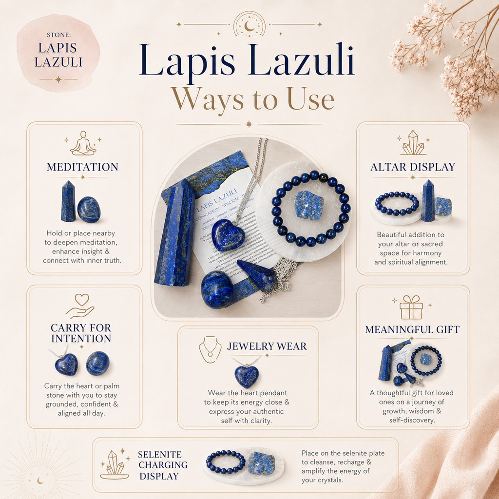 Lapis Lazuli Crystal Gift Set For Emotional Support and Protection, Real Polished Gemstones. | Merkaba & Platonic Solids | Wiccan Center
