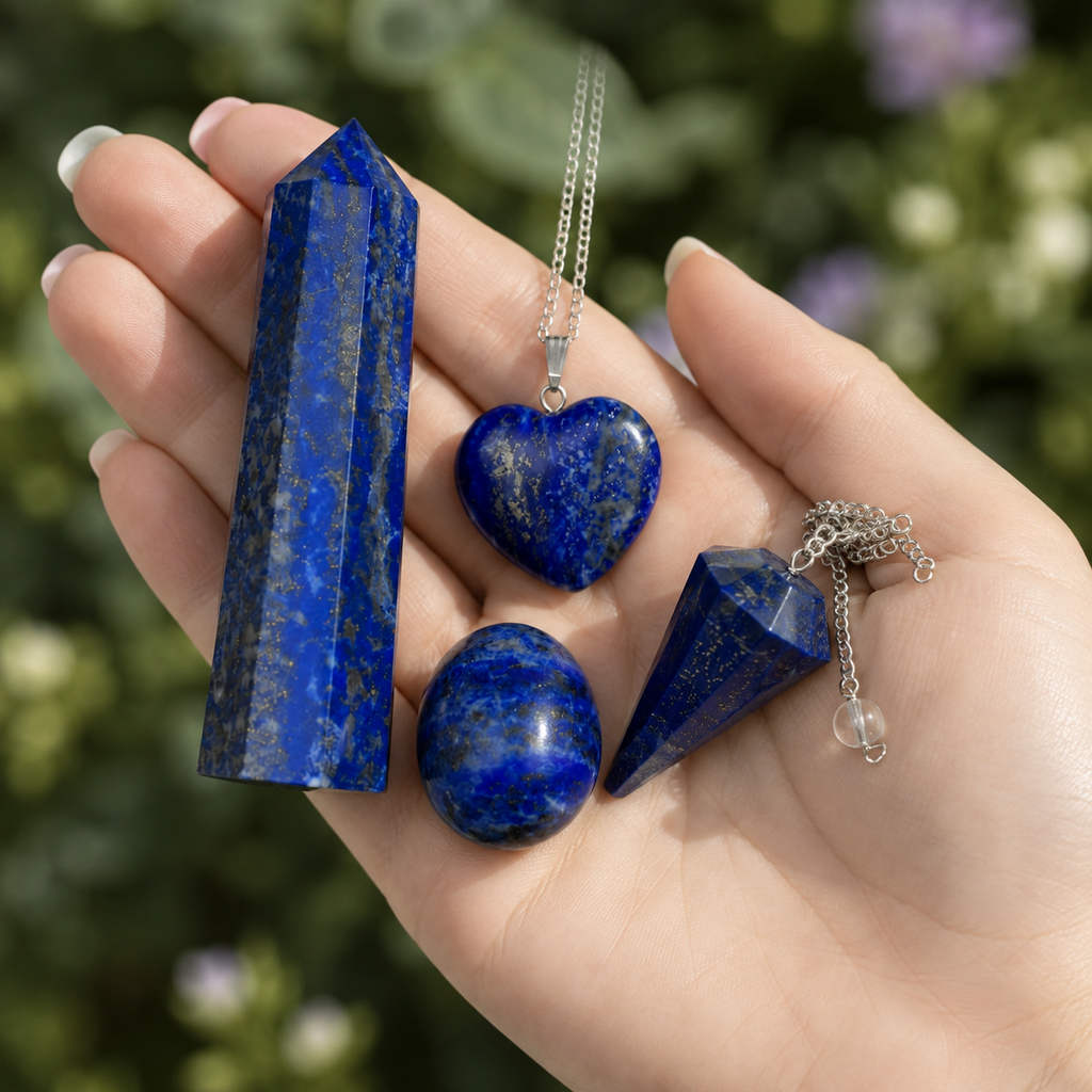 Lapis Lazuli Crystal Gift Set For Emotional Support and Protection, Real Polished Gemstones. | Merkaba & Platonic Solids | Wiccan Center
