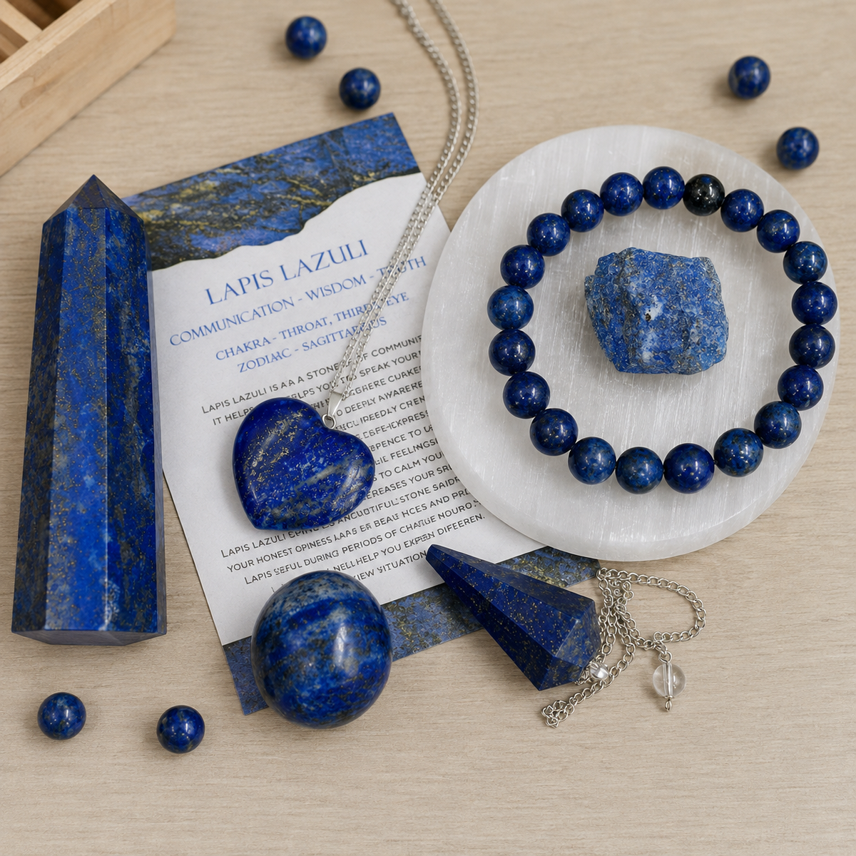 Lapis Lazuli Crystal Gift Set For Emotional Support and Protection, Real Polished Gemstones. | Merkaba & Platonic Solids | Wiccan Center