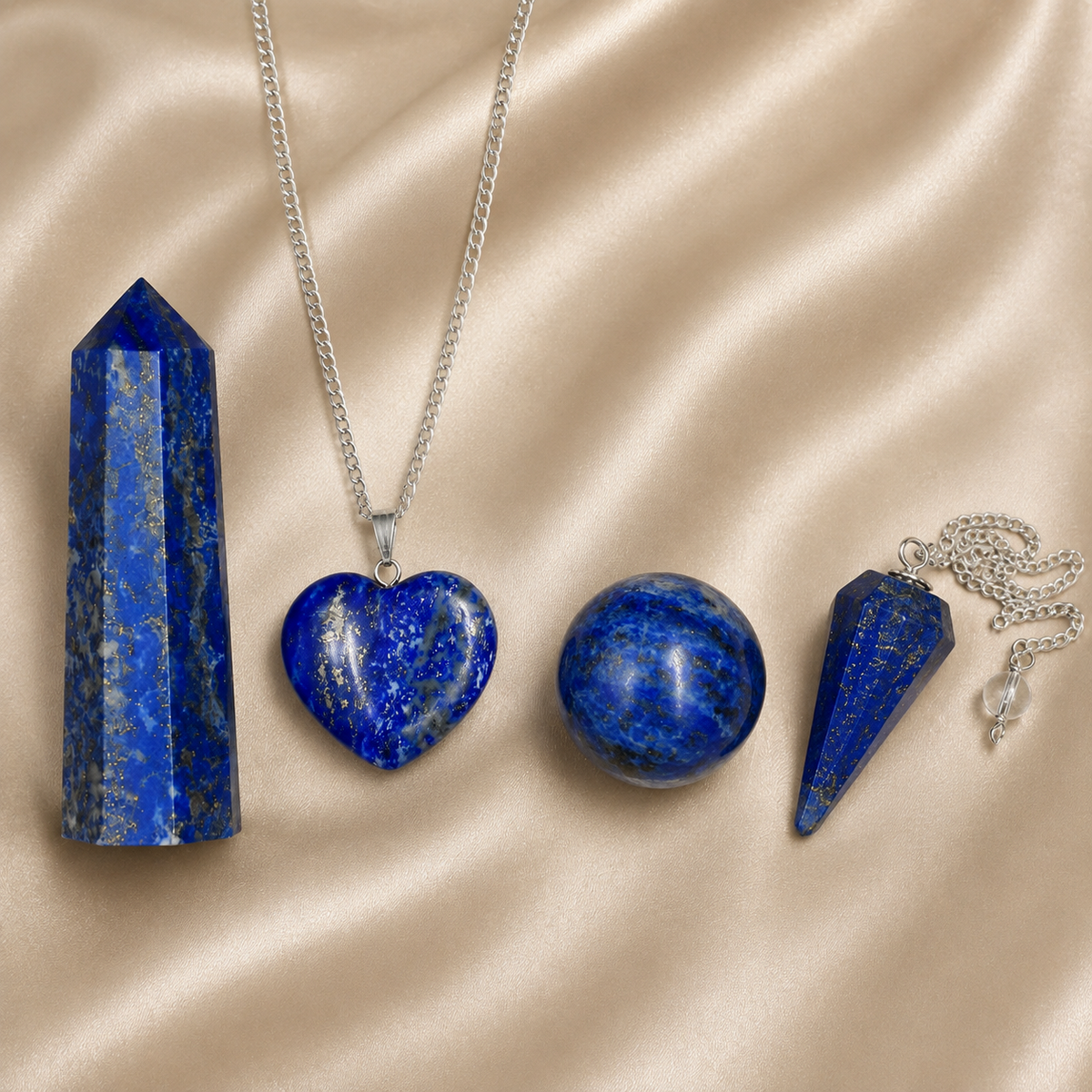 Lapis Lazuli Crystal Gift Set For Emotional Support and Protection, Real Polished Gemstones. | Merkaba & Platonic Solids | Wiccan Center