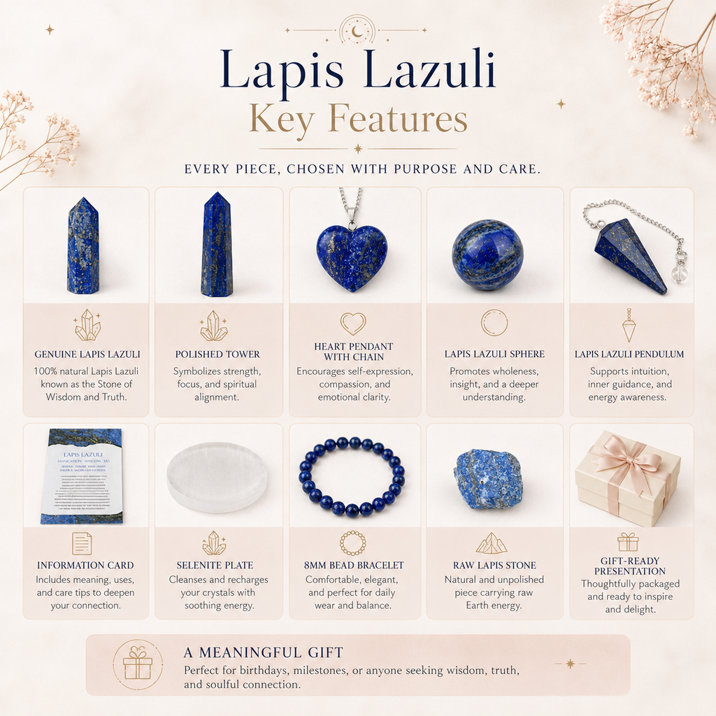 Lapis Lazuli Crystal Gift Set For Emotional Support and Protection, Real Polished Gemstones. | Merkaba & Platonic Solids | Wiccan Center