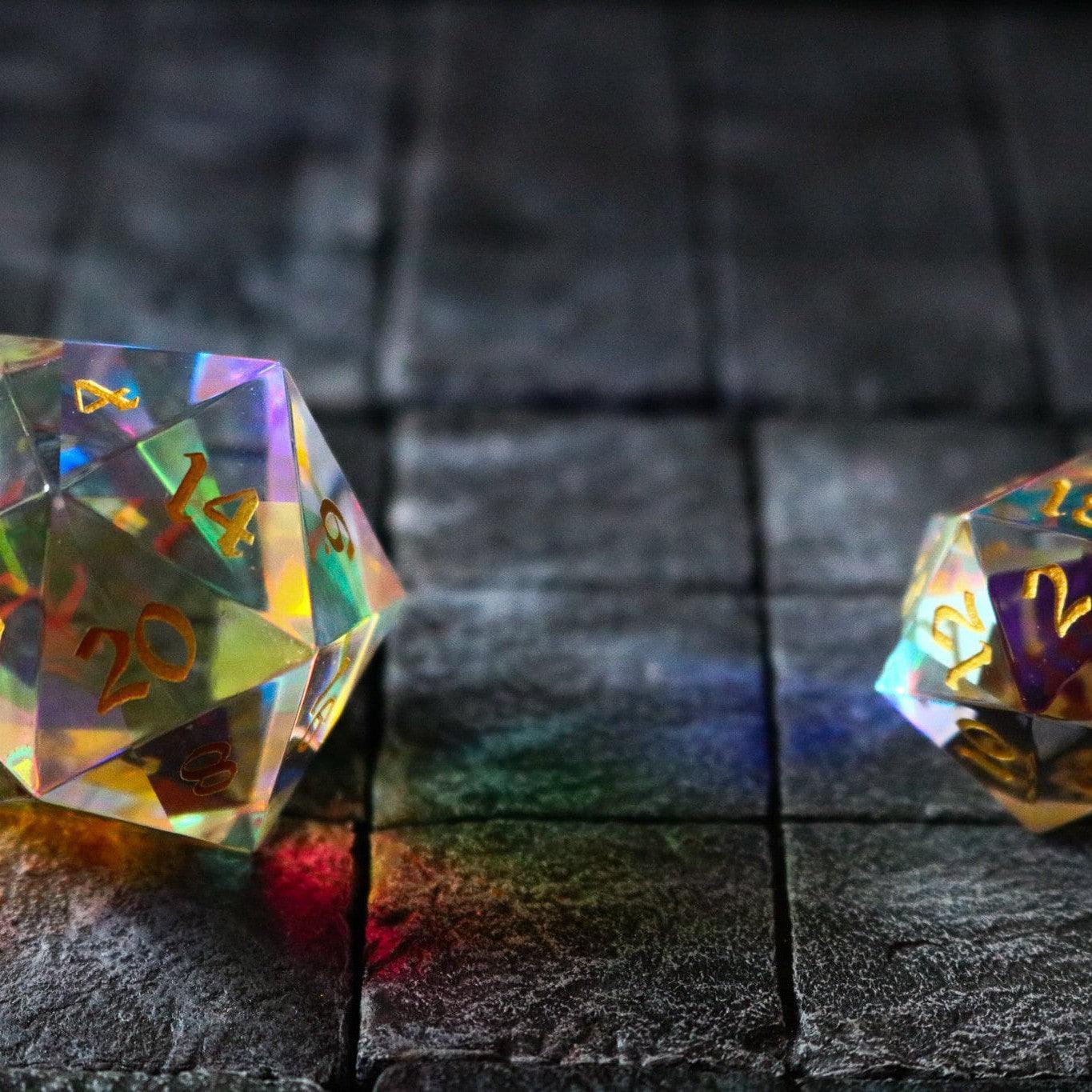 Large Dragon Egg Dichroic Glass D20 Gemstone Polyhedral Dice | Gemstone Dice | Wiccan Center
