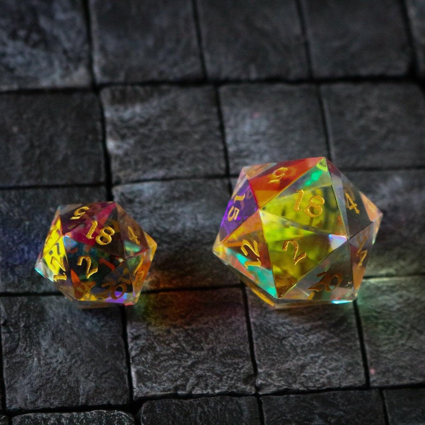 Large Dragon Egg Dichroic Glass D20 Gemstone Polyhedral Dice | Gemstone Dice | Wiccan Center