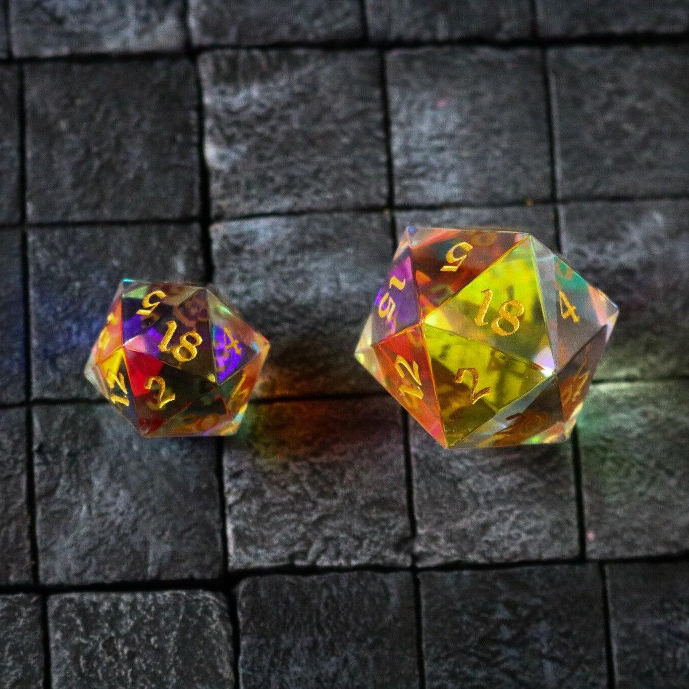 Large Dragon Egg Dichroic Glass D20 Gemstone Polyhedral Dice | Gemstone Dice | Wiccan Center