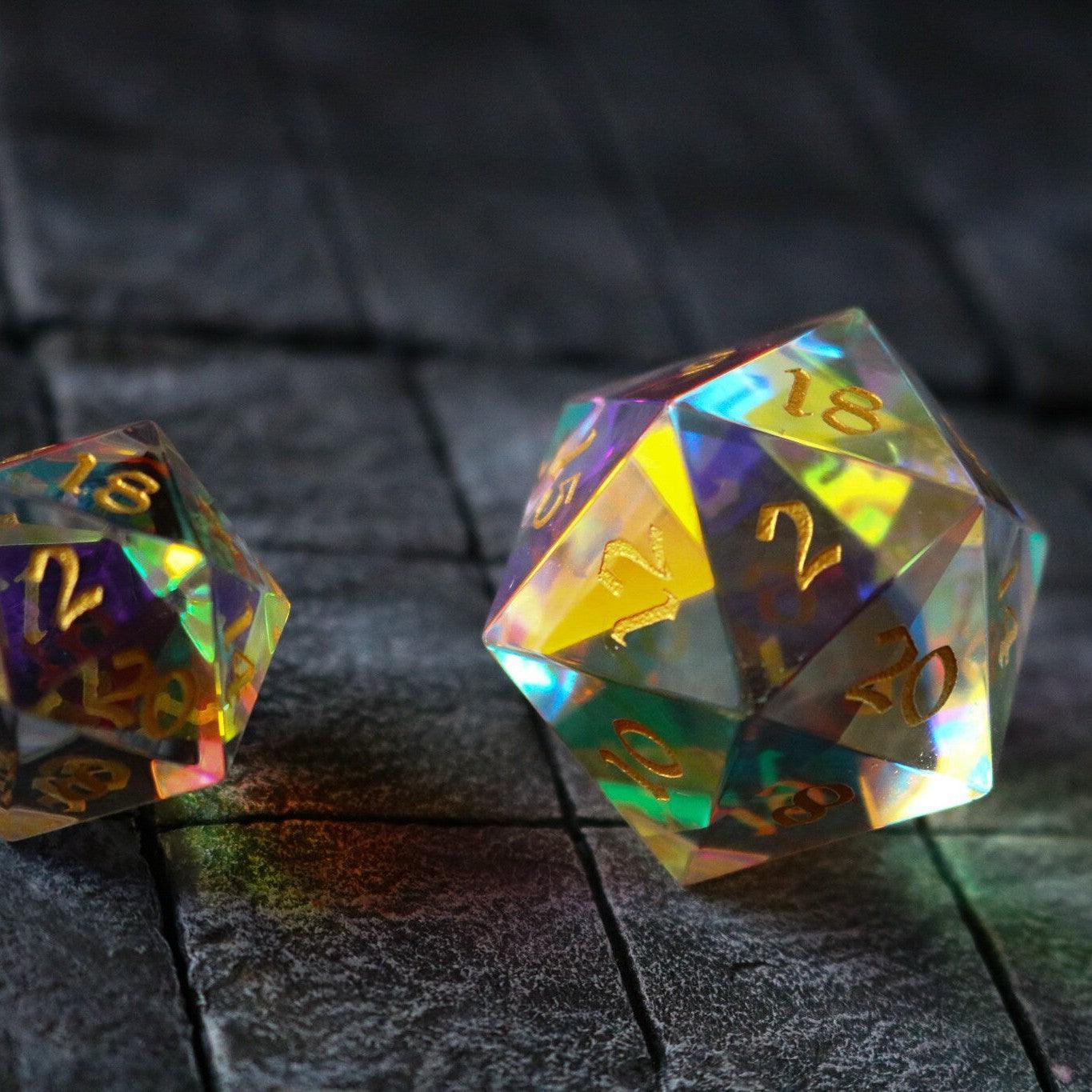 Large Dragon Egg Dichroic Glass D20 Gemstone Polyhedral Dice | Gemstone Dice | Wiccan Center