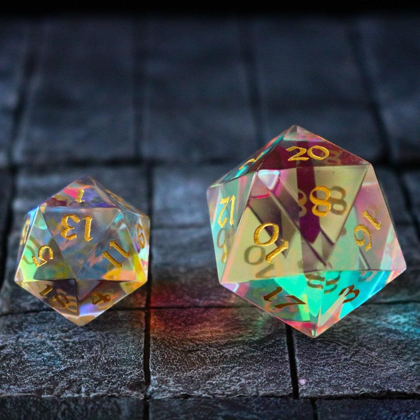 Large Dragon Egg Dichroic Glass D20 Gemstone Polyhedral Dice | Gemstone Dice | Wiccan Center