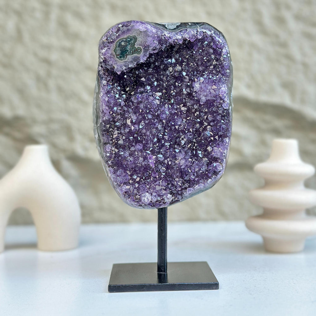 Large Deep Purple Amethyst Geode Crystal on Modern Stand | Stalactite Eye Display | Wiccan Center