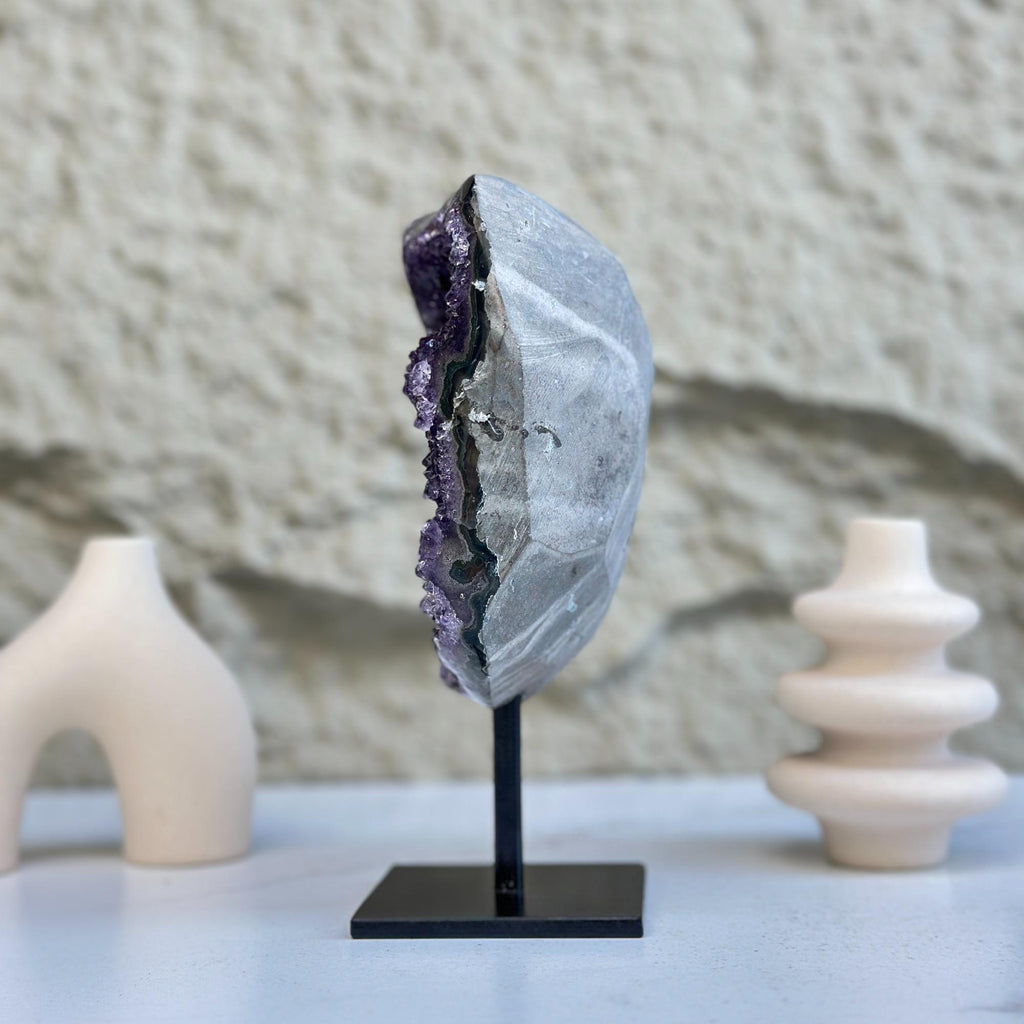 Large Deep Purple Amethyst Geode Crystal on Modern Stand | Stalactite Eye Display | Wiccan Center