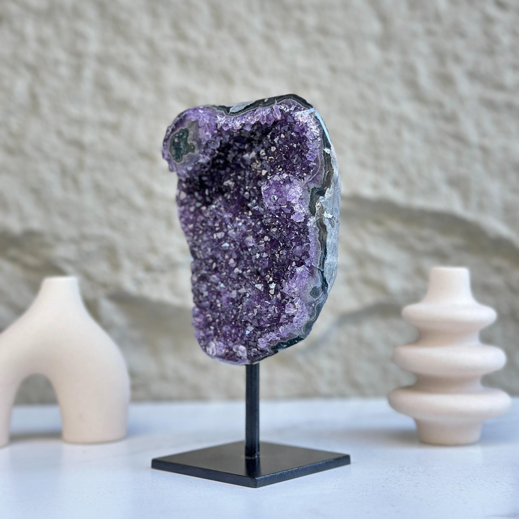 Large Deep Purple Amethyst Geode Crystal on Modern Stand | Stalactite Eye Display | Wiccan Center