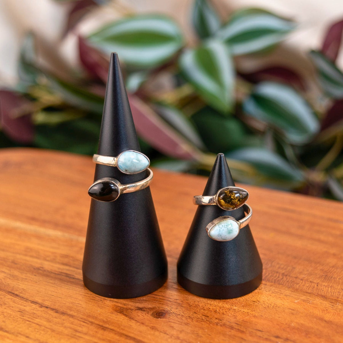 Larimar & Amber Sterling Silver Ring | Rings | Wiccan Center