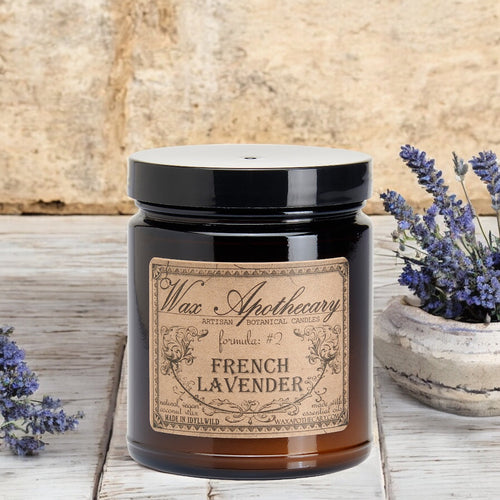 6 oz Botanical Candle in Amber Glass Jar - French Lavender | Candle | Wiccan Center